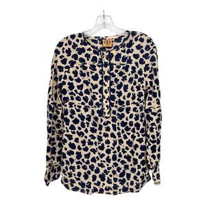 Tory Burch Silk Women's Blouse Blue Cream Cheetah Print Size 2